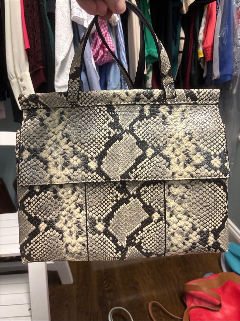 Tory Burch Snake-Print Satchel - Black & Cream w dust Bag
